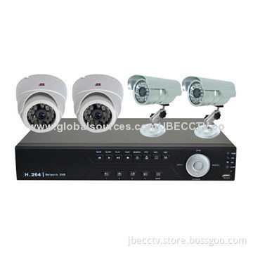 4-channel DIY CCTV kit, with 2-pieces dome cameras and 2-pieces IR weatherproof cameras.